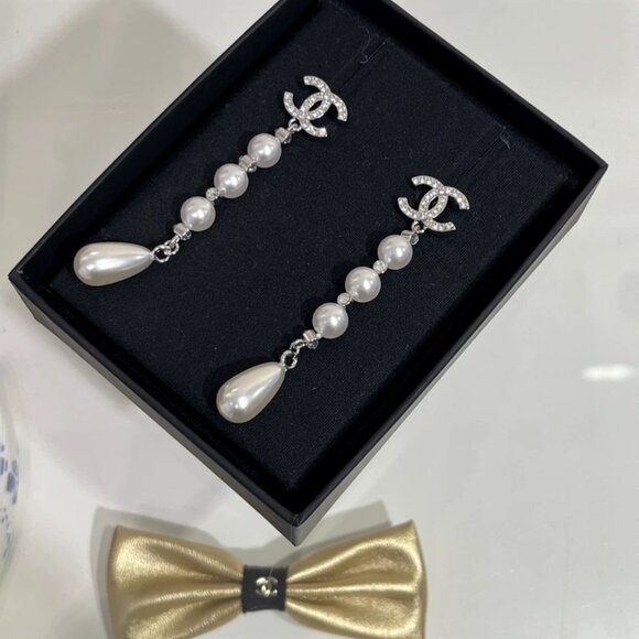 CHANEL Jewelry - CHANEL Logo Pearl Long Earrings